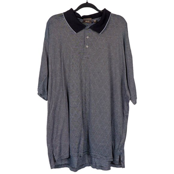 Tasso Elba Golf Polo Shirt XL Black White Striped Diamond Long Mercerized Cotton - Picture 1 of 7